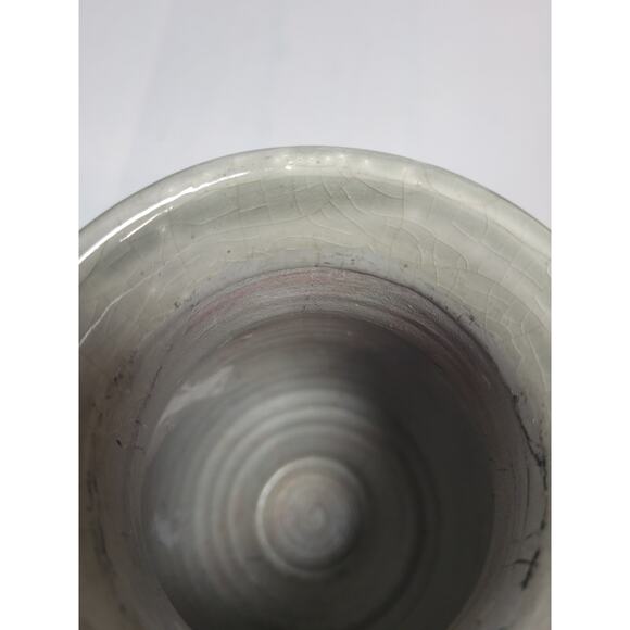 Vintage Gray Ribbed Vase, Double Handle 7-3/8" - Picture 4 of 6